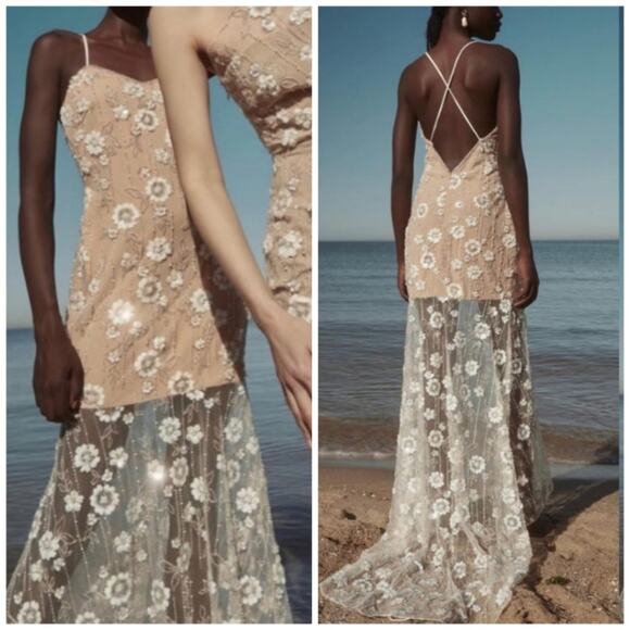 Elliatt Floral Embroidered Wedding Dress - Cream and White - Picture 9 of 14